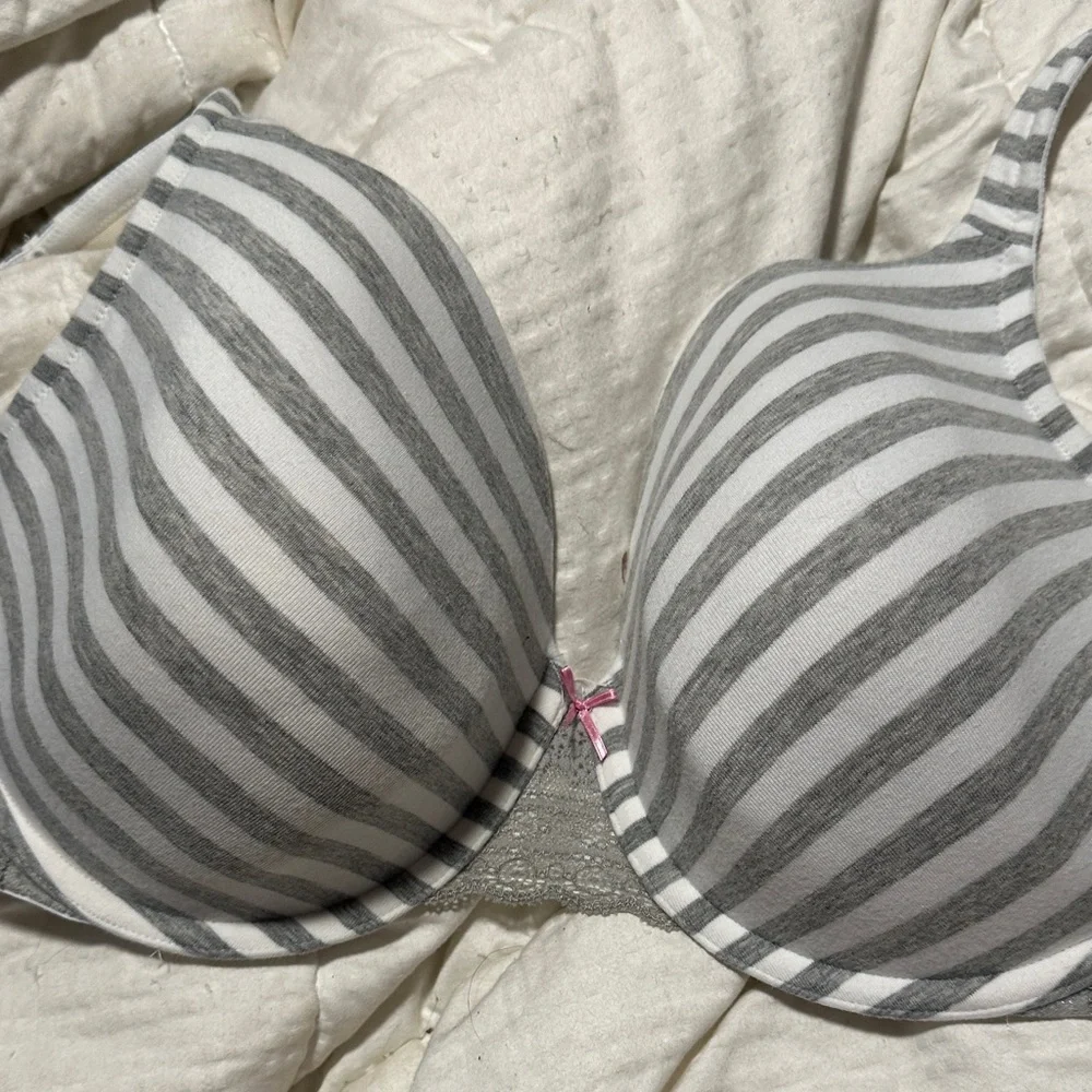 Cacique Gray and White Striped Bra